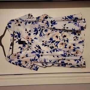 White and blue floral blouse